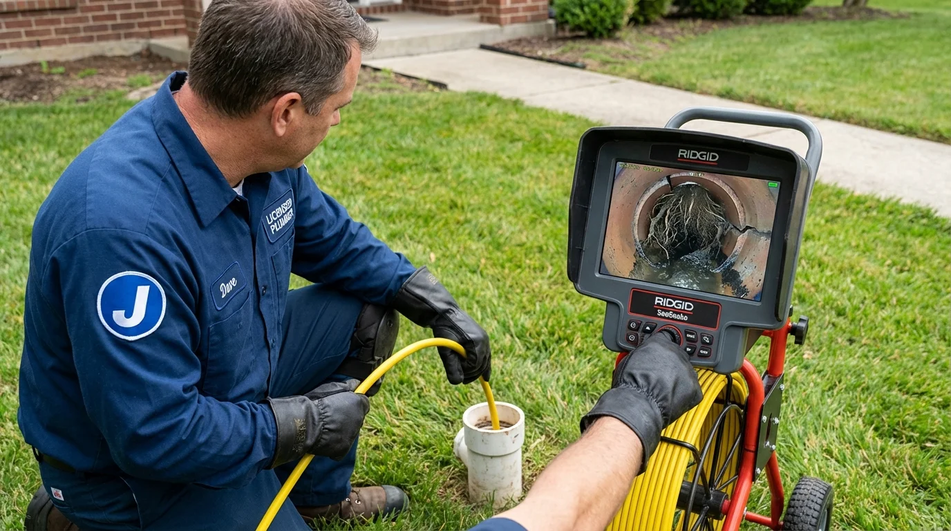 Sewer camera inspection being performed by Johns Plumbing LLC in Buzzards Bay