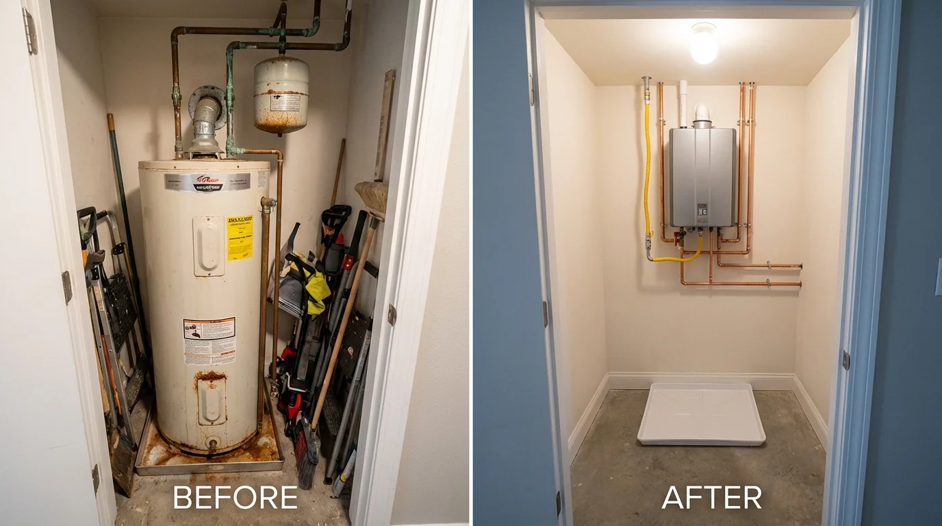 Tank water heater versus wall-mounted tankless unit comparison for Buzzards Bay, MA homeowners